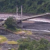 El río Upano está represado en la zona de confluencia con el río Volcán