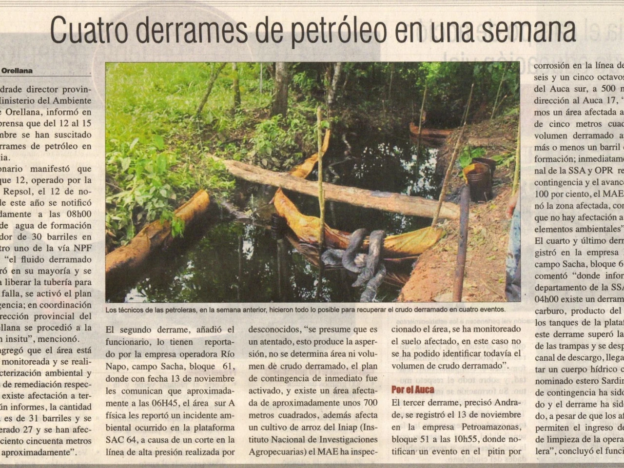 Cuatro derrames de petróleo en una semana 