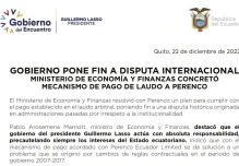 Ecuador concreta el mecanismo de pago de laudo a Perenco