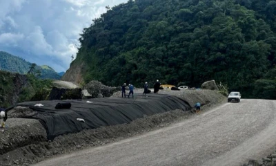 La erosión regresiva del río Coca afectó la vía en el sector Piedra Fina / Foto: cortesía MTOP
