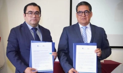 El acuerdo lo firmaron los presidentes de ambas cortes, el juez Jhoel Escudero, del alto tribunal constitucional y el magistrado José Suing, del de justicia ordinaria / Foto: cortesía Corte Constitucional