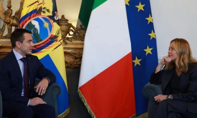 Noboa fue recibido por Meloni en el patio central del Palacio Chigi / Foto: cortesía Presidencia