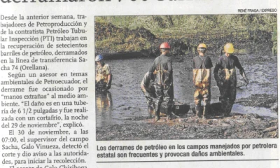 10-Dic-06. En la Joya de los Sachas se derramaron 700 barriles