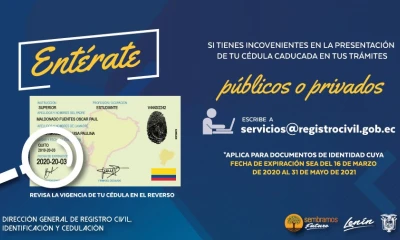Cédulas caducadas serán válidas hasta el 31 de mayo de 2021  / Cortesía del Registro Civil