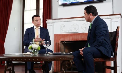 El presidente Daniel Noboa fue entrevistado por Milton Pérez de Teleamazonas / Foto: cortesía Presidencia