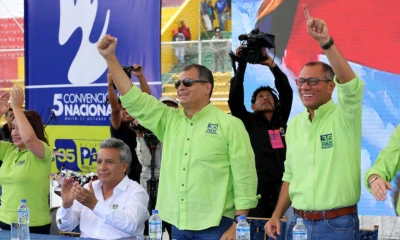 Doris Solíz, Lenín Moreno, Rafael Correa y Jorge Glas en la Quinta Convención del movimiento oficialista. Foto: Primicias