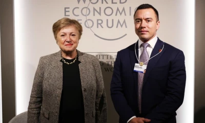 El presidente Daniel Noboa mantuvo una reunión con Kristalina Georgieva, directora General del FMI en Davos / Foto: cortesía Presidencia