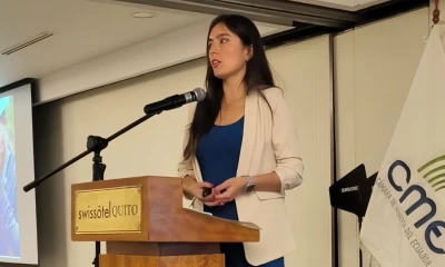 Mery Recalde, gerente de regulación de Lowell Mineral Exploration, filial ecuatoriana de Solaris, participó en el evento Minet 2025 / Foto: cortesía Cámara de Minería del Ecuador