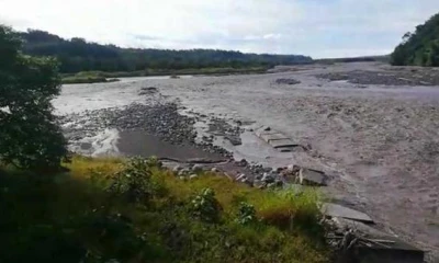 Las lluvias causaron el aumento del caudal del río Upano, en Morona Santiago. Foto: cortesía Servicio Nacional de Gestión de Riesgos