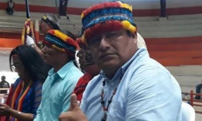 Jaime Vargas, presidente de la Conaie, en Macas, Morona Santiago. Imagen publicada en su cuenta de Twitter el 19 de octubre del 2019. Foto: El Comercio