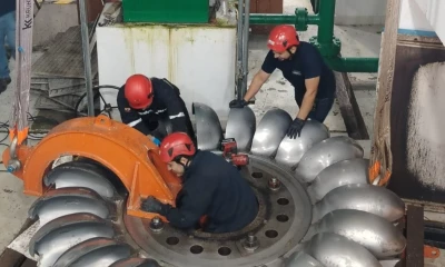 Especialistas del Centro de Investigación y Reparación de Turbinas evaluaron el estado de componentes en otras unidades de generación / Foto: cortesía Celec