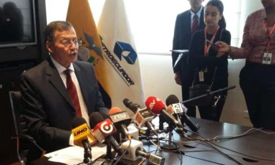 Pedro Merizalde, gerente de Petroecuador ofreció una rueda de prensa para hablar sobre su presunta vinculación con los 'Panama papers'. Foto: Alberto Araujo / EL COMERCIO