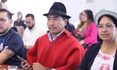 El presidente de la Conaie, Leonidas Iza, estuvo ayer en la Asamblea Nacional / Foto: cortesía Conaie