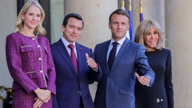 Macron y su esposa recibieron a Noboa y a Valbonesi en El Elíseo