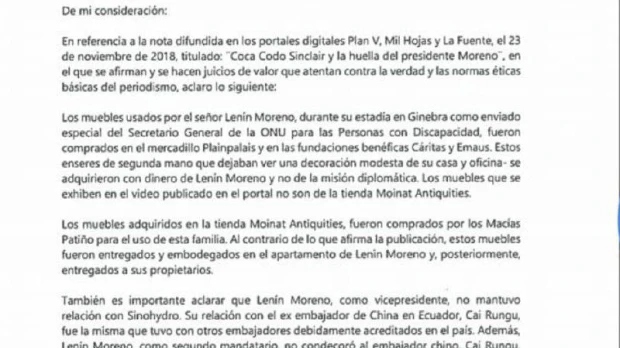 Offshore pagó por muebles enviados a la casa de Lenín Moreno en Ginebra