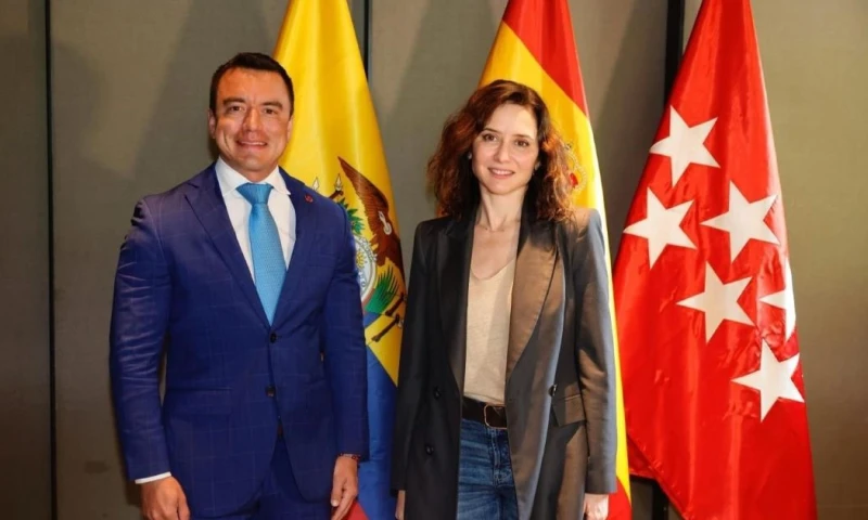 La reunión forma parte de la gira internacional que Noboa emprendió la semana pasada tras ser reelegido / Foto: cortesía Isabel Díaz Ayuso