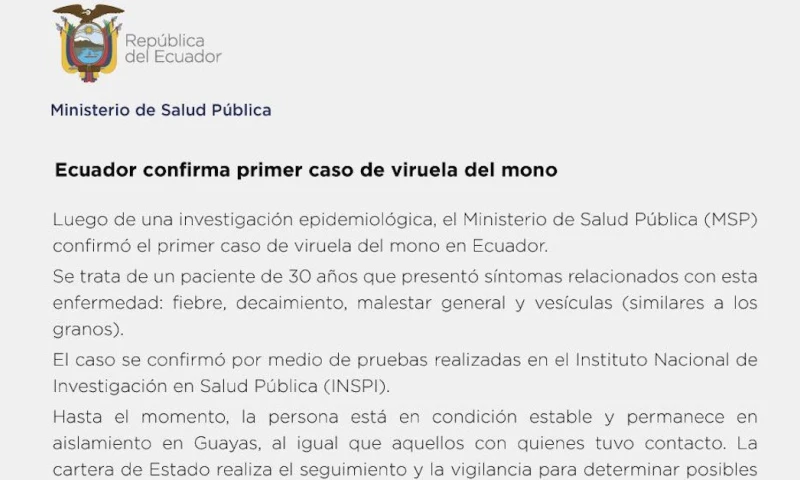 Ecuador confirma su primer caso de viruela del mono / Foto: EFE