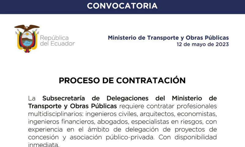 El proceso de contratación está abierto para ingenieros civiles, arquitectos, economista/ Foto: cortesía