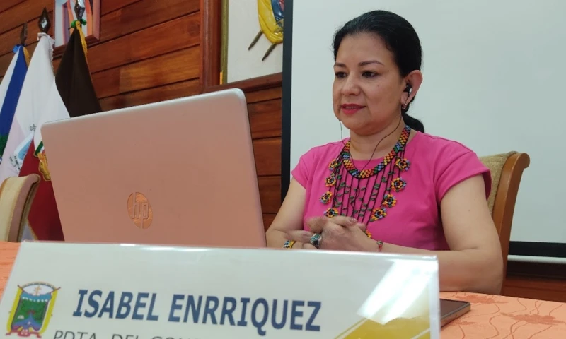  Isabel Enrríquez, presidenta del Consejo de Planificación y Desarrollo Integral de la Amazonía, dialogó con los medios / Foto: cortesía STCTEA