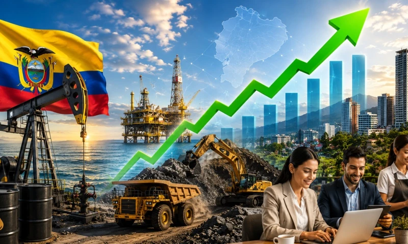 El Banco Central reportó un crecimiento preliminar de la economía ecuatoriana durante el primer trimestre de 2026. Petróleo y minas se consolidan como uno de los principales motores de la actividad económica. / Foto: Inteligencia Artificial