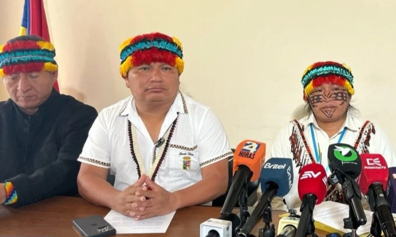 Hatun Kuraka y Marlon Vargas brindaron una rueda de prensa / Foto: cortesía Conaie