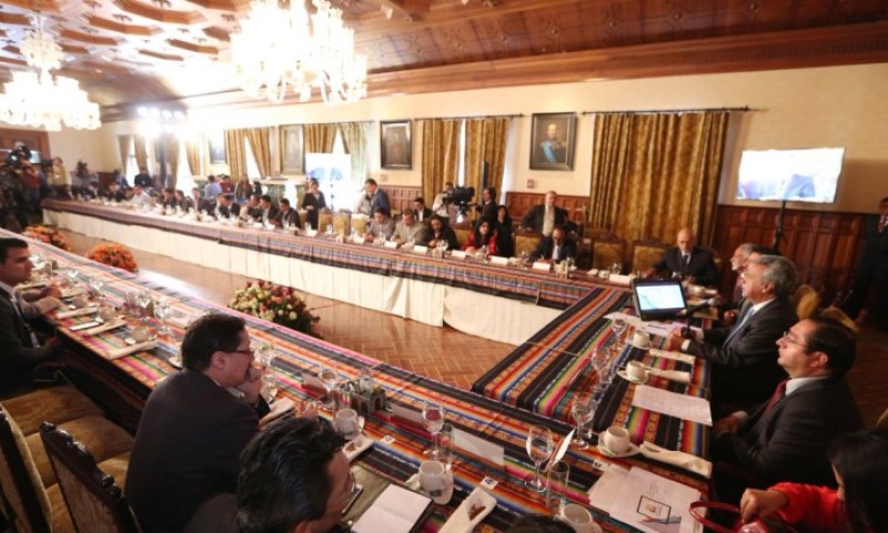 Lenín Moreno durante el conversatorio con medios de comunicación en el Palacio de Carondelet, este lunes 29 de mayo. Foto: Expreso