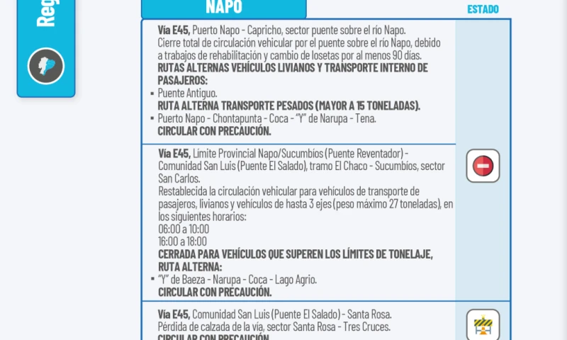 Consulta el estado de las vías en la Amazonía ecuatoriana: cierres, horarios, restricciones por deslizamientos y rutas alternas en Sucumbíos, Napo y Morona. Foto: cortesía MIT