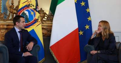 Noboa fue recibido por Meloni en el patio central del Palacio Chigi / Foto: cortesía Presidencia