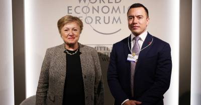 El presidente Daniel Noboa mantuvo una reunión con Kristalina Georgieva, directora General del FMI en Davos / Foto: cortesía Presidencia