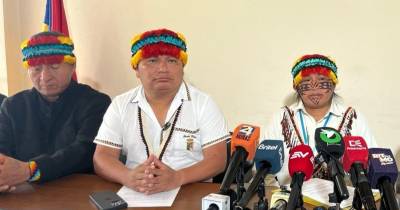 Hatun Kuraka y Marlon Vargas brindaron una rueda de prensa / Foto: cortesía Conaie