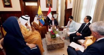 El presidente Daniel Noboa recibió a la delegación emiratí en Carondelet / Foto: cortesía Presidencia