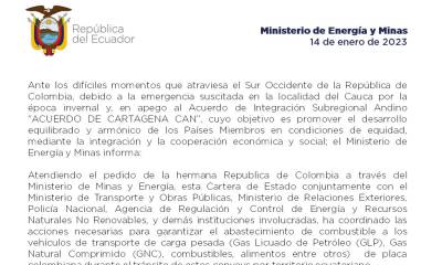 La acción obedece a la situación en el departamento de Nariño tras el deslizamiento de tierra que destrozó un tramo de la Panamericana / Imagen: ministerio de Energía
