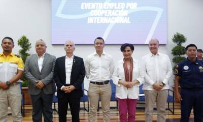 El presidente Daniel Noboa y la canciller Gabriela Sommerfeld participaron en el acto / Foto: cortesía Cancillería