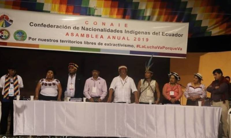 La Confederación de Nacionalidades Indígenas del Ecuador, CONAIE, realizo su Asamblea Anual Ordinaria 2019 este viernes 23 de agosto en la comunidad Rukullakta, en Archidona, Napo. API. Foto: (La República)