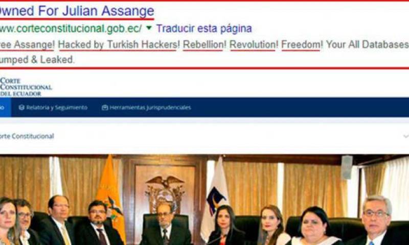 El portal web de la Corte Cosntitucional del Ecuador fue hackeado pasadas las 12:00 de este viernes 19 de abril del 2019. Foto: El Comercio