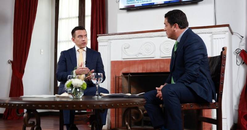 El presidente Daniel Noboa fue entrevistado por Milton Pérez de Teleamazonas / Foto: cortesía Presidencia