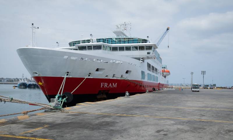 La primera embarcación en llegar fue el Ms. Fram de bandera Noruega / Foto: cortesía Ministerio de Turismo