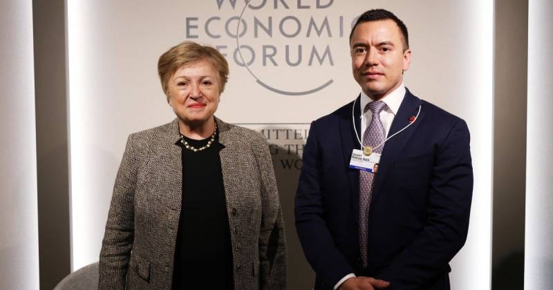 El presidente Daniel Noboa mantuvo una reunión con Kristalina Georgieva, directora General del FMI en Davos / Foto: cortesía Presidencia