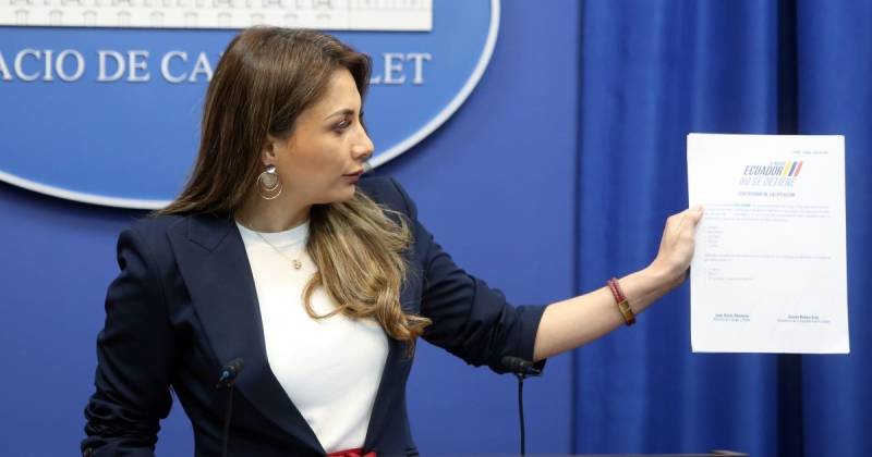 Carolina Jaramillo, vocera presidencial, dio declaraciones hoy en Carondelet / Foto: cortesía Presidencia