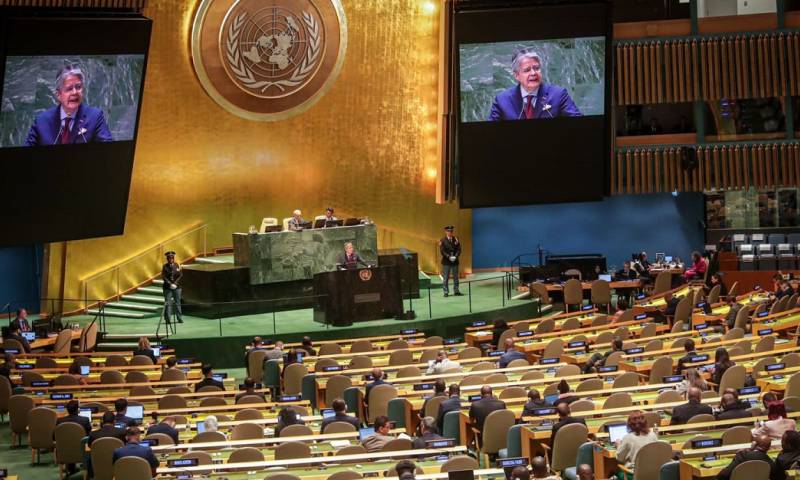 El presidente Guillermo Lasso intervino en la asamblea general./ Foto: cortesía Presidencia