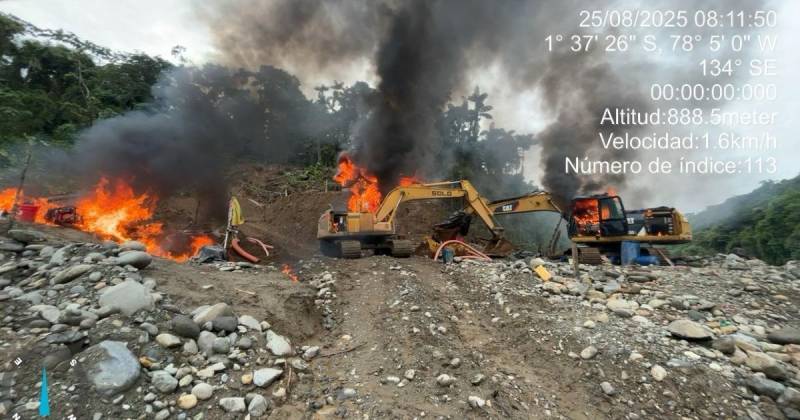 Los campamentos de minería ilegal que estaban dentro del Parque Nacional Sangay / Foto: cortesía Ejército 
