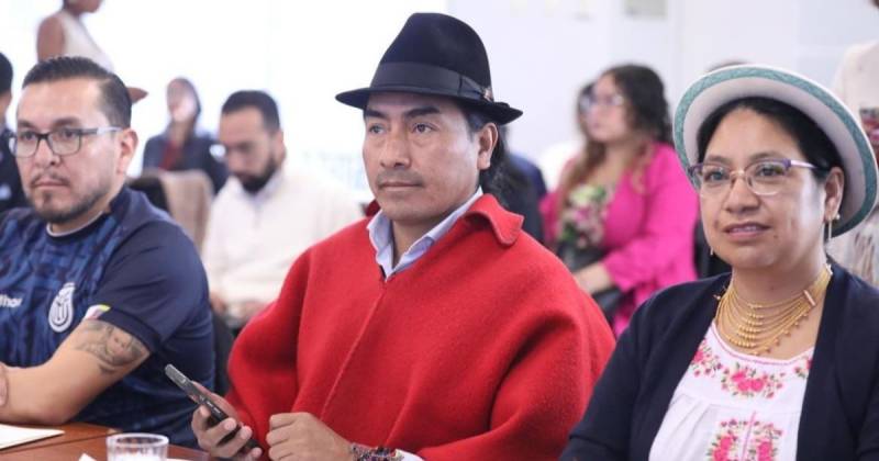 El presidente de la Conaie, Leonidas Iza, estuvo ayer en la Asamblea Nacional / Foto: cortesía Conaie
